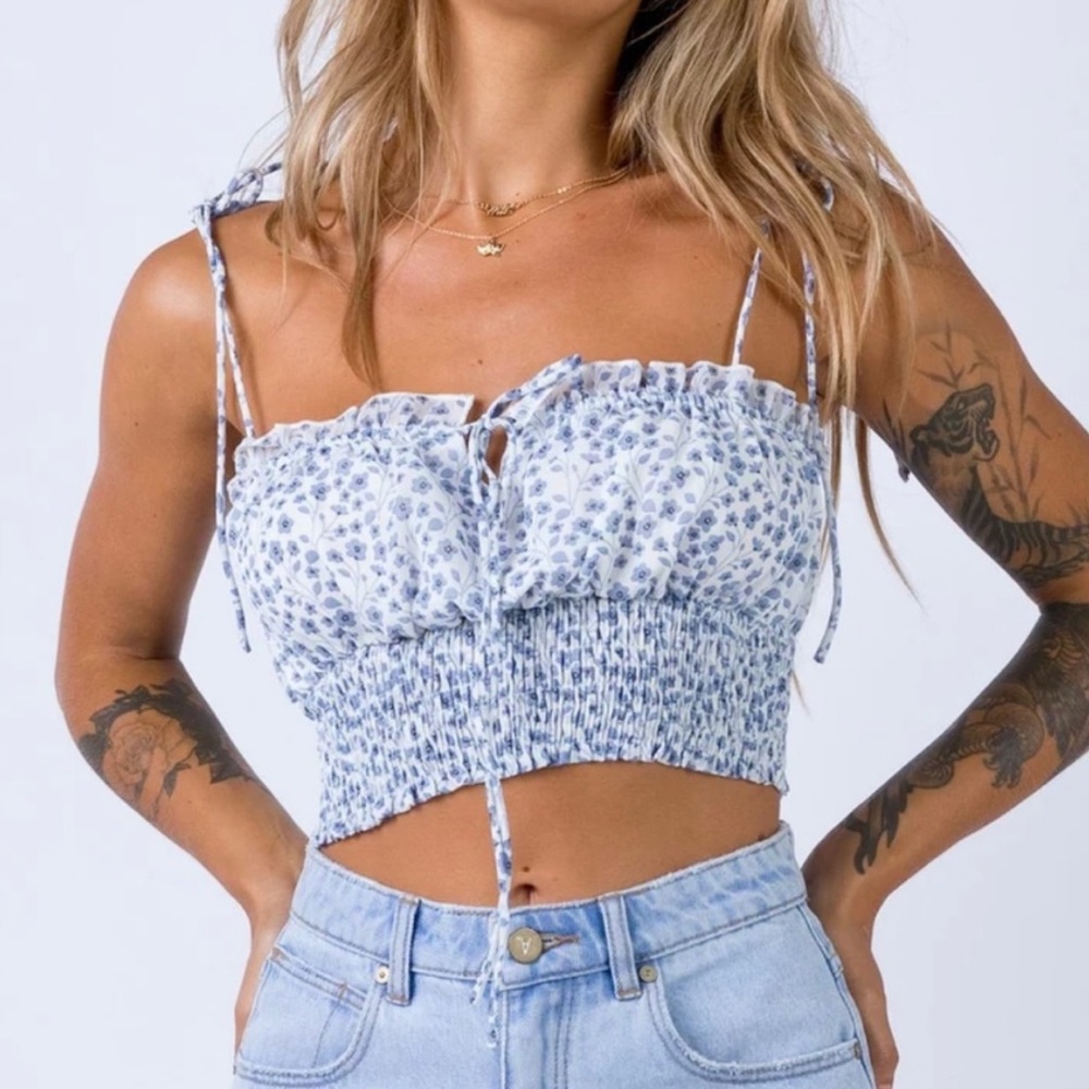 Princess Polly blue and flowery tank top